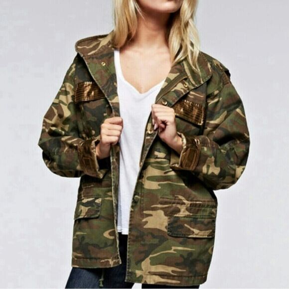Dance & Marvel Green Camo Zippered Utility Jacket w/Pockets Small oversized - Picture 1 of 10